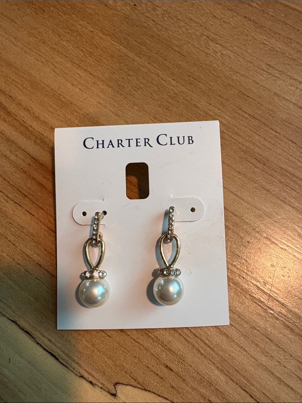 Charter Club White Pearl and Crystal Drop Earrings